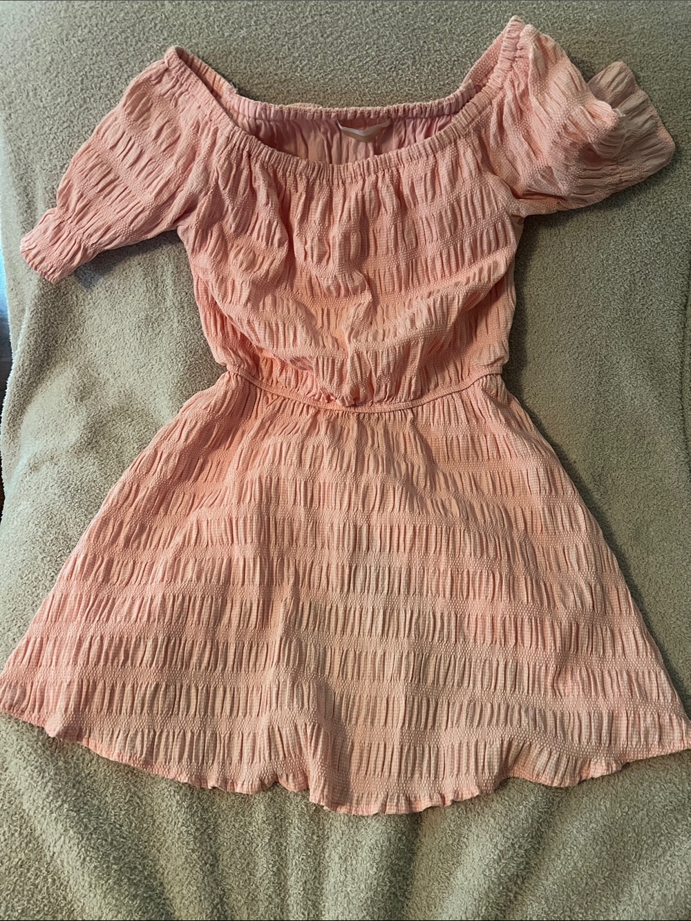 Pink Off-Shoulder Smocked Dress